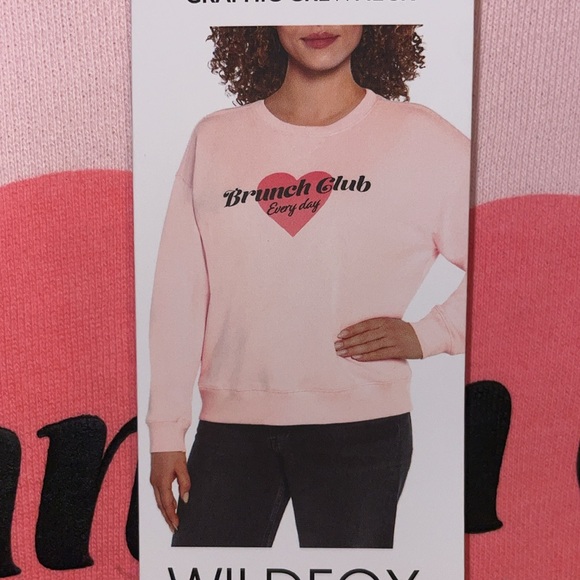 •WILDFOX•NWT "BRUNCH CLUB EVERYDAY" PINK HEART GRAPHIC CREWNECK SWEATER MEDIUM - Picture 3 of 11